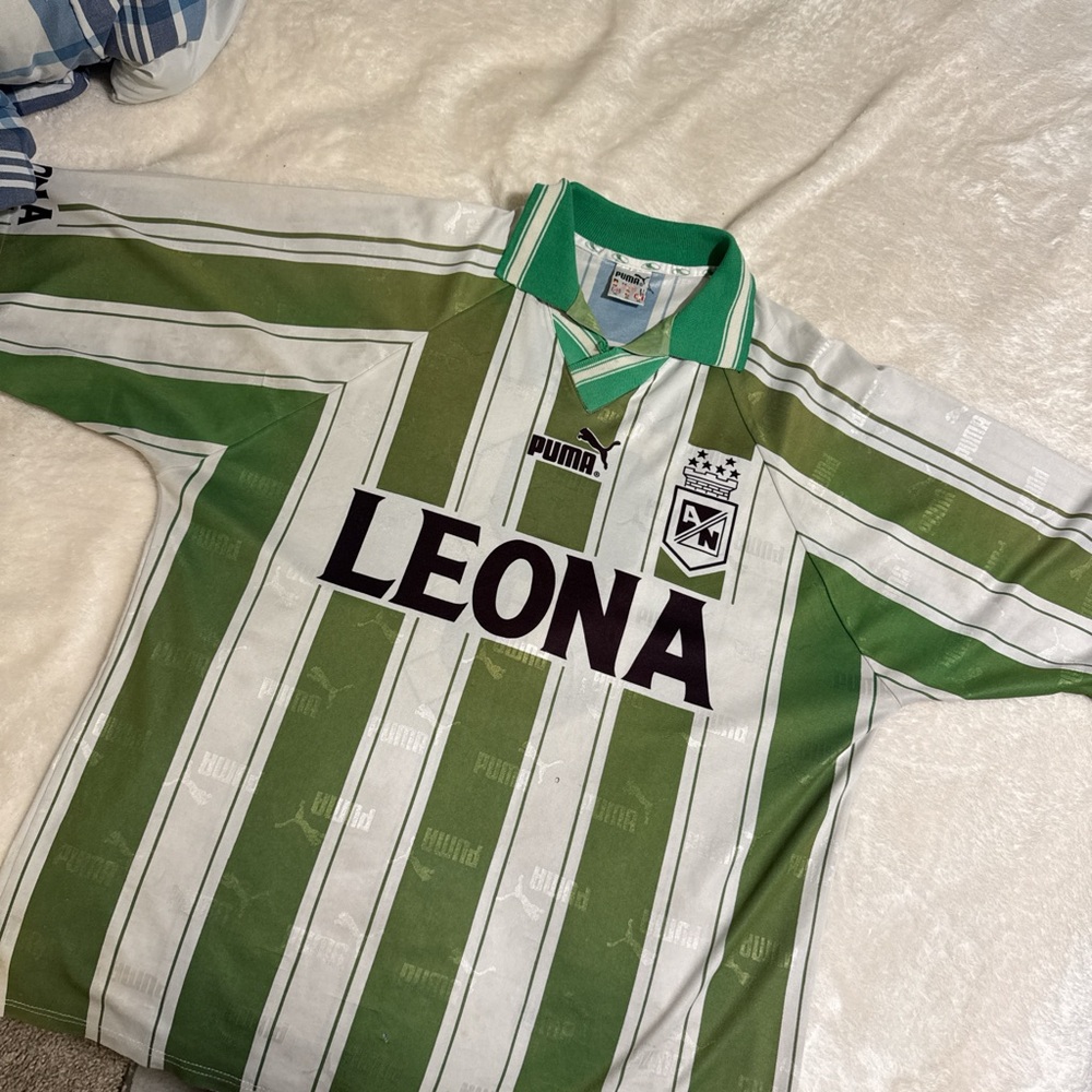 Puma Kids Green and White Soccer Jersey